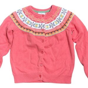 Hanna Andersson Girls Coral Cardigan Sweater with Colorful Yoke